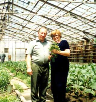 Slavik Azadian and Mary Najarian in the renovated greenhouse where vegetables are grown for the patients