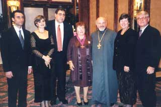 (L to R) The Hon. Vardan Barseghian, Republic of Karabagh; His Excellency and Mrs. Arman Kirakossian; Father Vertanes & Yeretzgin Kalayjian; His Excellency and Mrs. Harry Gilmore.