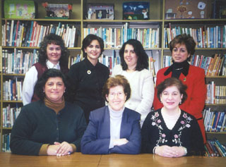 Elementary Faculty of AGBU Alex & Marie Manoogian School. (Front row, l. to r.) Dyana Kezelian, Nadya Sarafian, Ed. D. (Principal), Karen Florka. (Back row, l. to r.) Kelly Torosian, Roxanne Kourtjian, Seran Tcholakian, Sonia Kalfayan